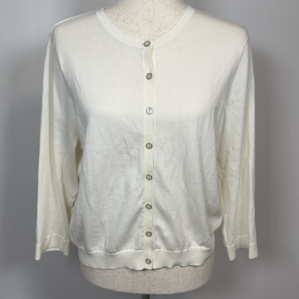 Magaschoni Cotton Cardigan Sweater - Small Buttons | XL | Cream | Preppy